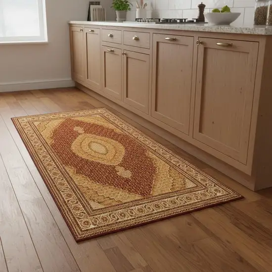 9' Red And Beige Moroccan Runner Rug Photo 1