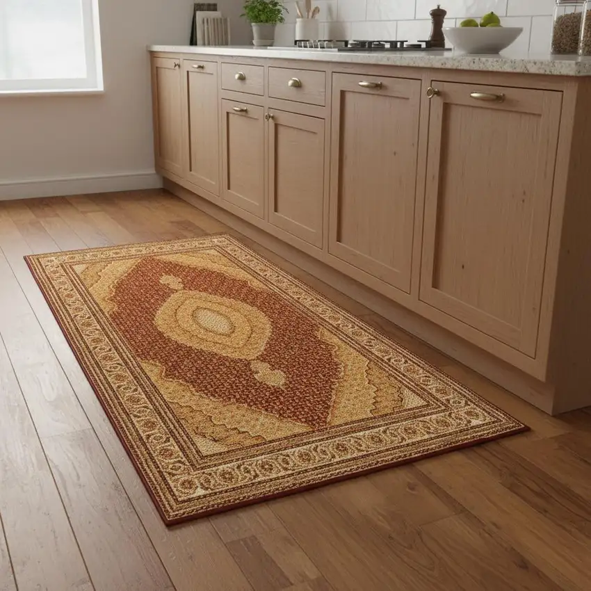 9' Red And Beige Moroccan Runner Rug Photo 1