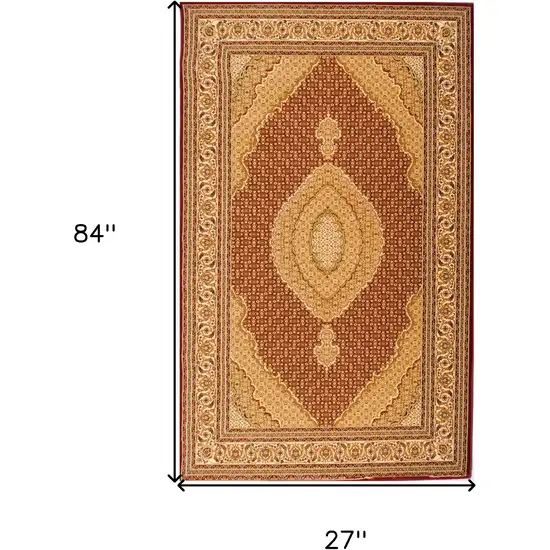 7' Red And Beige Moroccan Runner Rug Photo 9