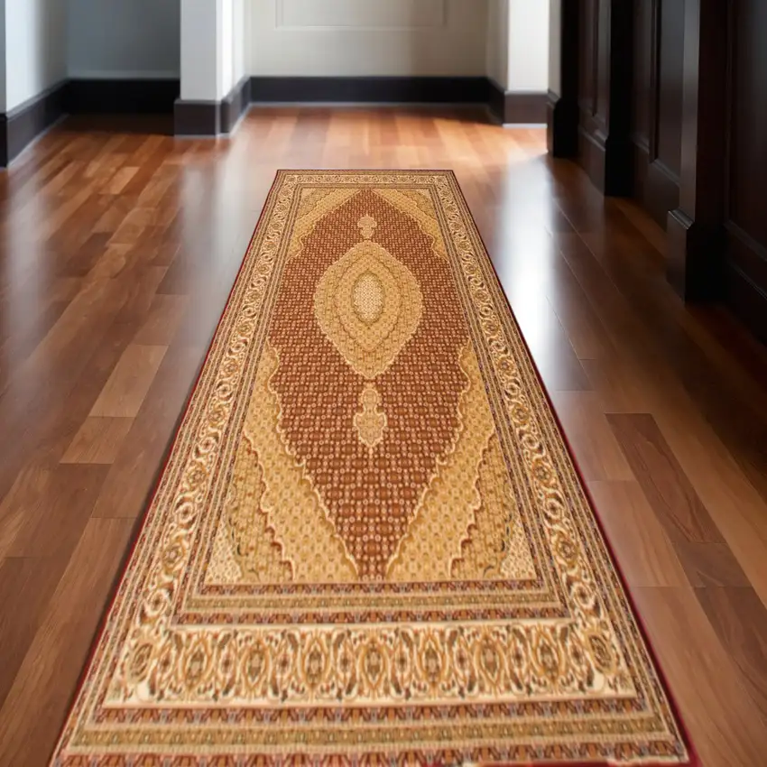 11' Red And Beige Moroccan Runner Rug Photo 1