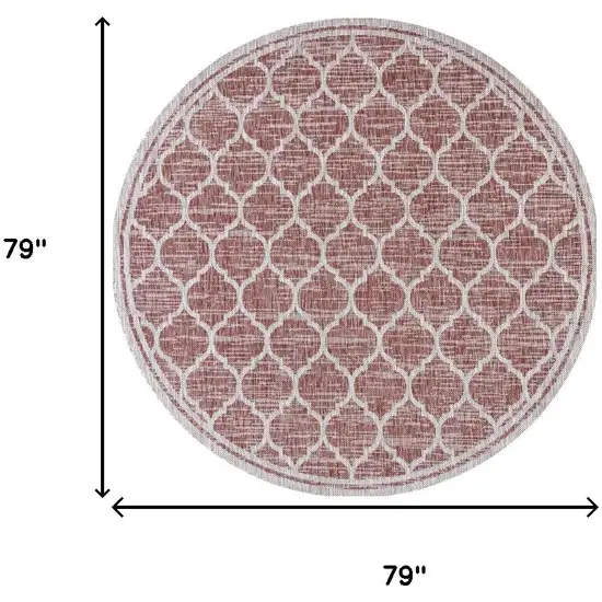 6' Red And Beige Round Geometric Indoor Outdoor Area Rug Photo 8