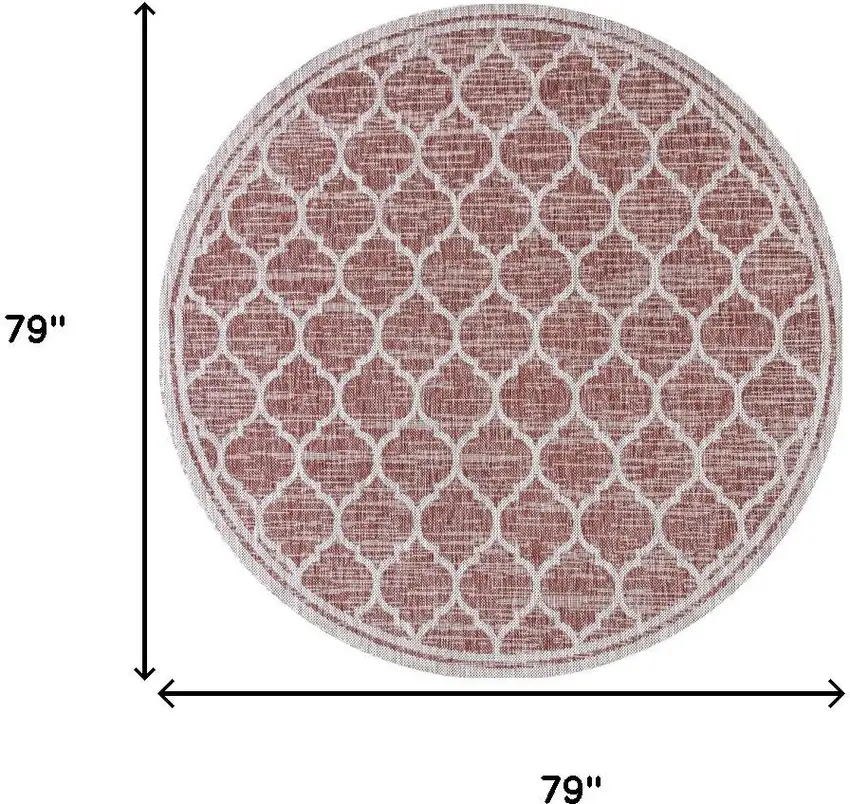 6' Red And Beige Round Geometric Indoor Outdoor Area Rug Photo 8
