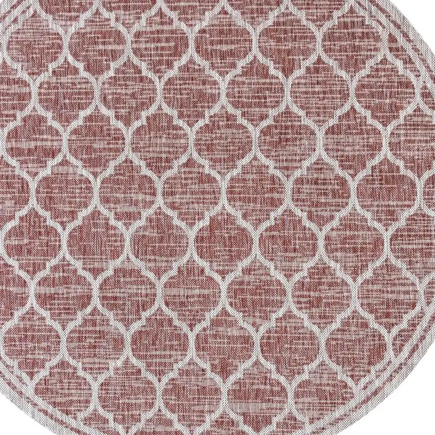 8' Red And Beige Round Geometric Indoor Outdoor Area Rug Photo 2
