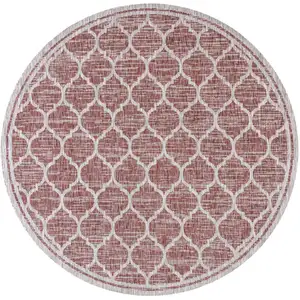 Photo of 8' Red And Beige Round Geometric Indoor Outdoor Area Rug
