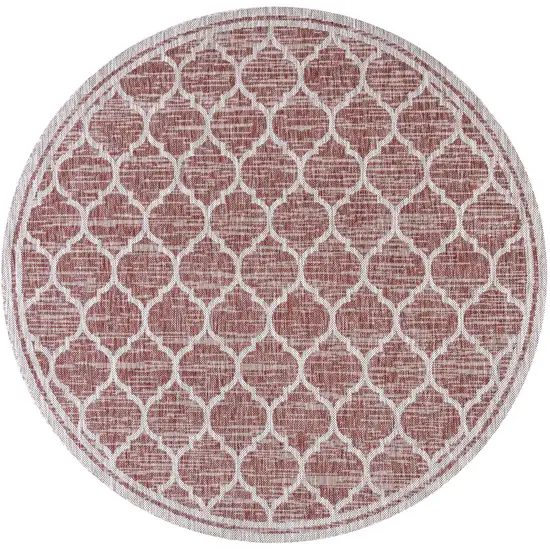 8' Red And Beige Round Geometric Indoor Outdoor Area Rug Photo 1
