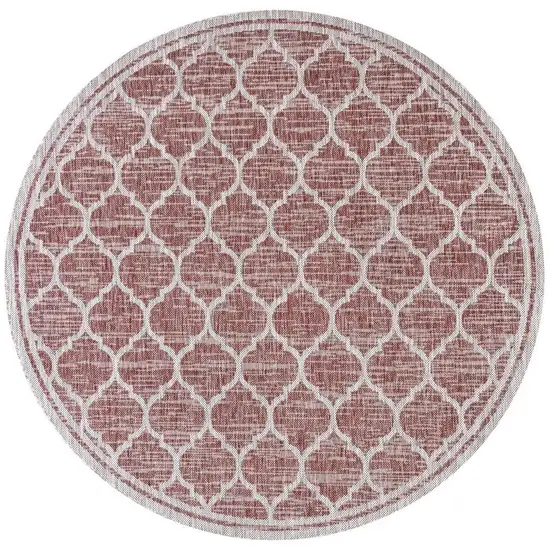 9' Red And Beige Round Geometric Indoor Outdoor Area Rug Photo 3