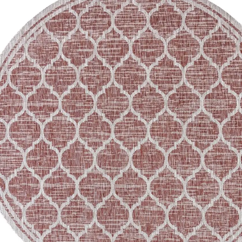 9' Red And Beige Round Geometric Indoor Outdoor Area Rug Photo 2