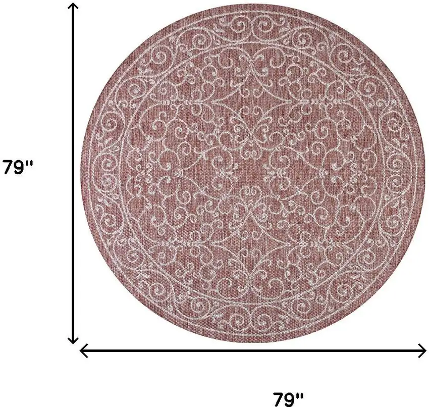 6' Red And Beige Round Medallion Indoor Outdoor Area Rug Photo 9