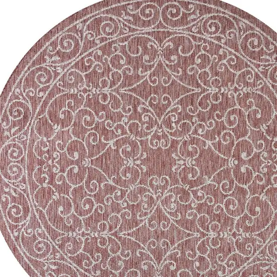6' Red And Beige Round Medallion Indoor Outdoor Area Rug Photo 2