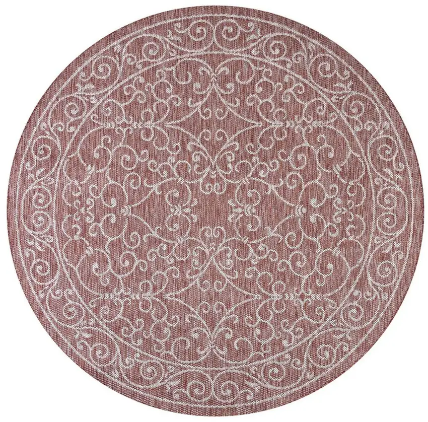 6' Red And Beige Round Medallion Indoor Outdoor Area Rug Photo 3
