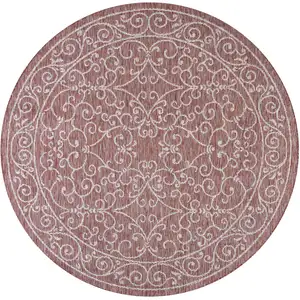 Photo of 6' Red And Beige Round Medallion Indoor Outdoor Area Rug
