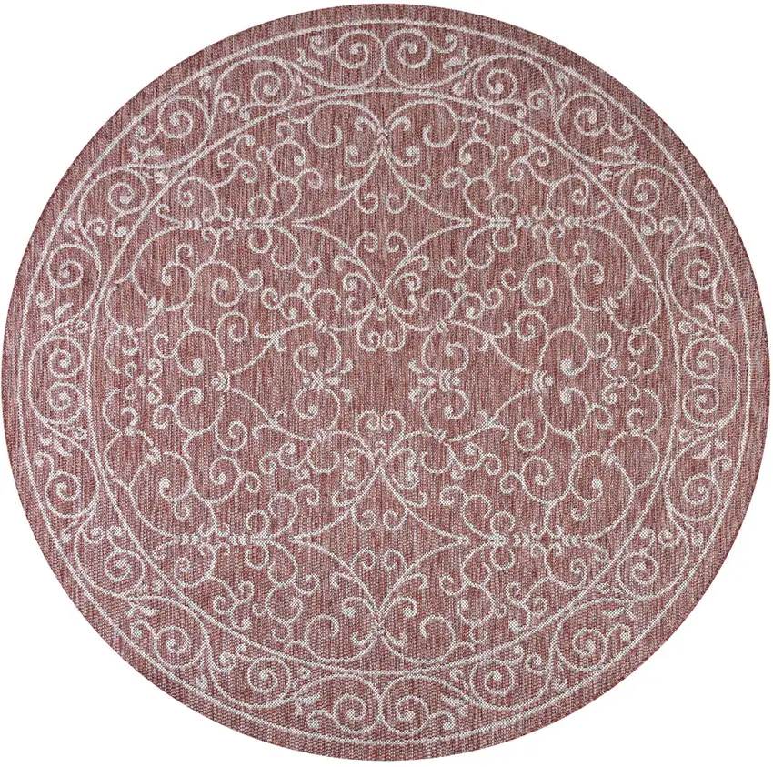 6' Red And Beige Round Medallion Indoor Outdoor Area Rug Photo 1