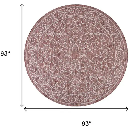 8' Red And Beige Round Medallion Indoor Outdoor Area Rug Photo 9
