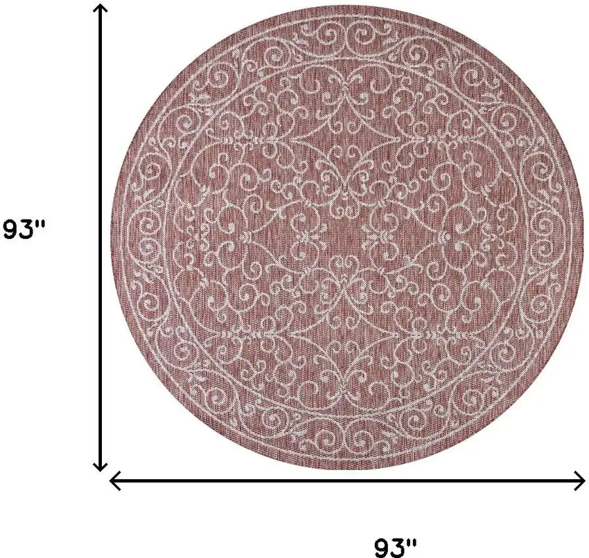 8' Red And Beige Round Medallion Indoor Outdoor Area Rug Photo 9