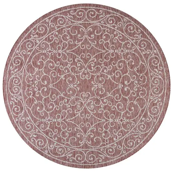 9' Red And Beige Round Medallion Indoor Outdoor Area Rug Photo 3