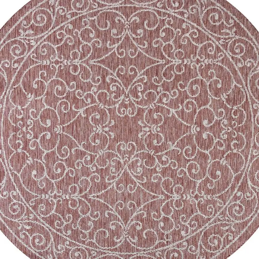 9' Red And Beige Round Medallion Indoor Outdoor Area Rug Photo 2