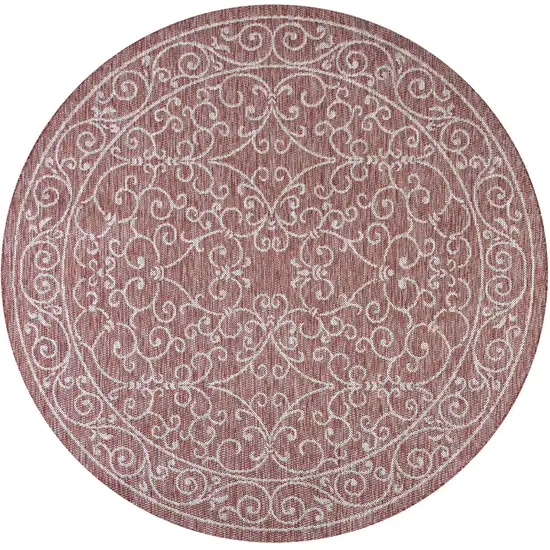 9' Red And Beige Round Medallion Indoor Outdoor Area Rug Photo 1