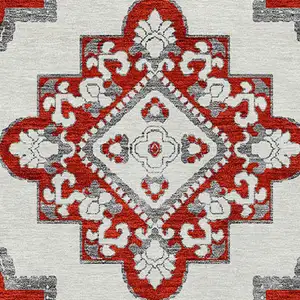 Photo of 8' Red And Beige Round Medallion Washable Indoor Outdoor Area Rug