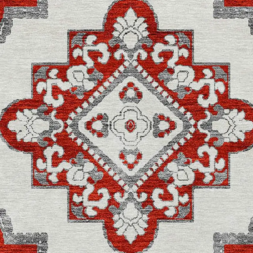 8' Red And Beige Round Medallion Washable Indoor Outdoor Area Rug Photo 6