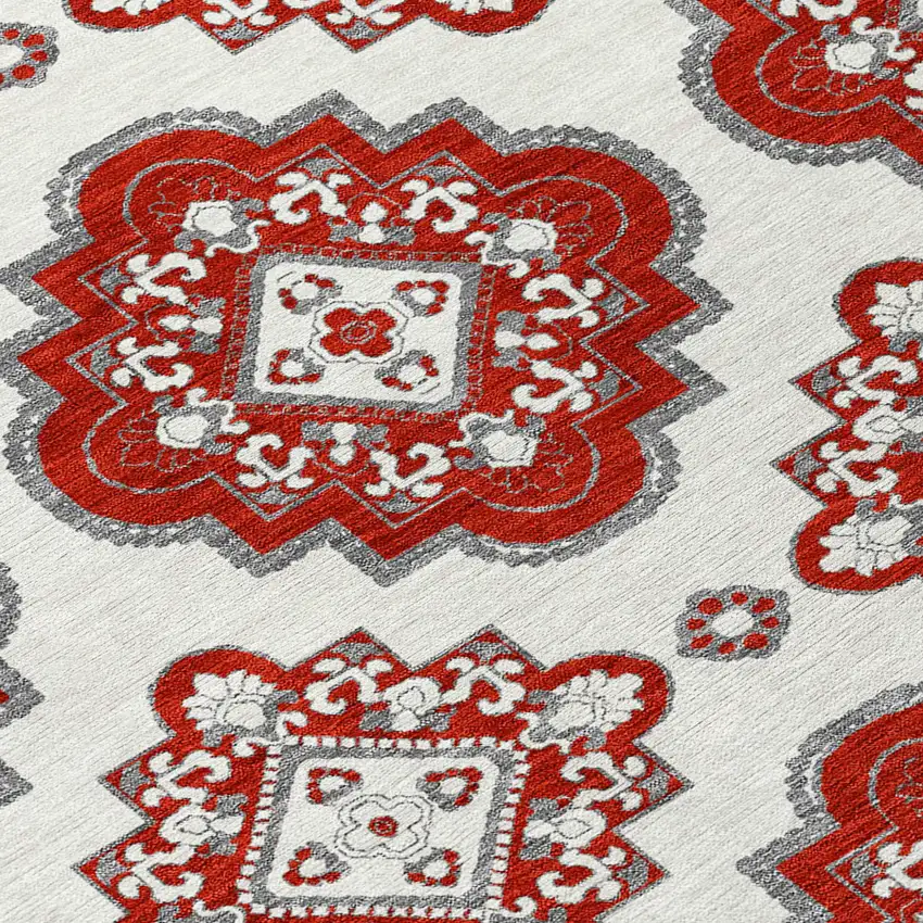 8' Red And Beige Round Medallion Washable Indoor Outdoor Area Rug Photo 5