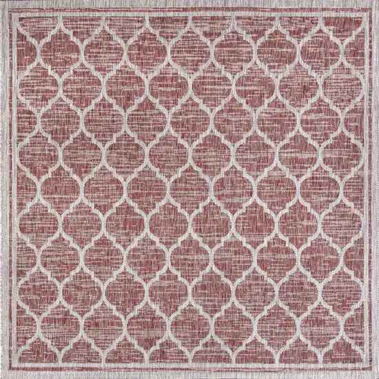 3' Red And Beige Square Geometric Indoor Outdoor Area Rug Photo 3
