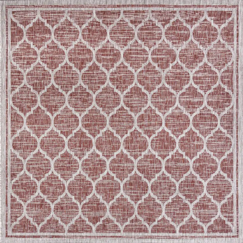 3' Red And Beige Square Geometric Indoor Outdoor Area Rug Photo 3
