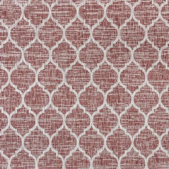 6' Red And Beige Square Geometric Indoor Outdoor Area Rug Photo 2