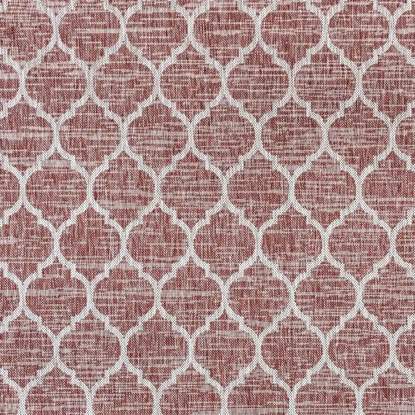 6' Red And Beige Square Geometric Indoor Outdoor Area Rug Photo 2