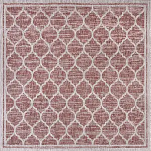 Photo of 6' Red And Beige Square Geometric Indoor Outdoor Area Rug