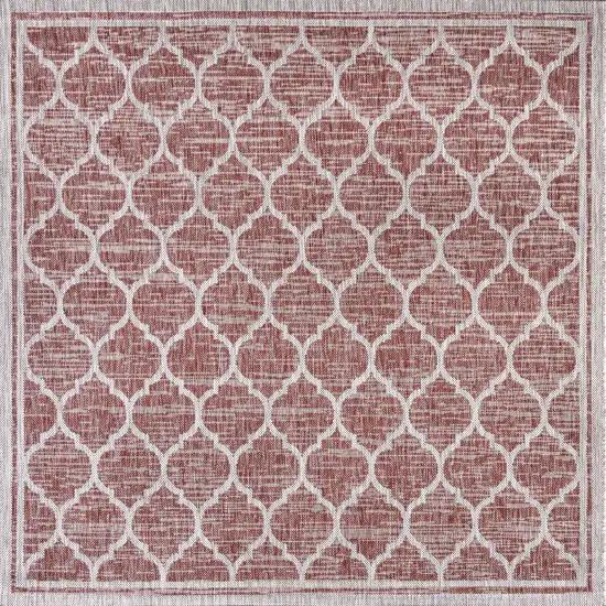 6' Red And Beige Square Geometric Indoor Outdoor Area Rug Photo 1