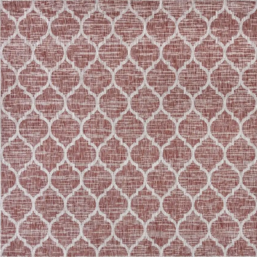 6' Red And Beige Square Geometric Indoor Outdoor Area Rug Photo 3