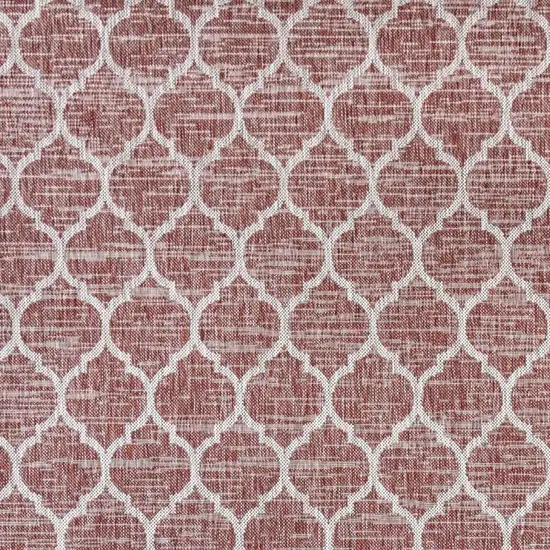 8' Red And Beige Square Geometric Indoor Outdoor Area Rug Photo 2