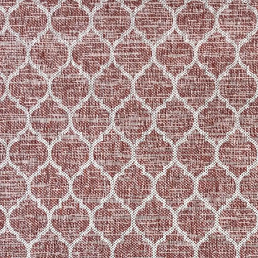 8' Red And Beige Square Geometric Indoor Outdoor Area Rug Photo 2