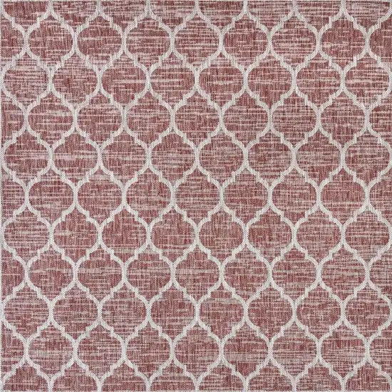 8' Red And Beige Square Geometric Indoor Outdoor Area Rug Photo 3