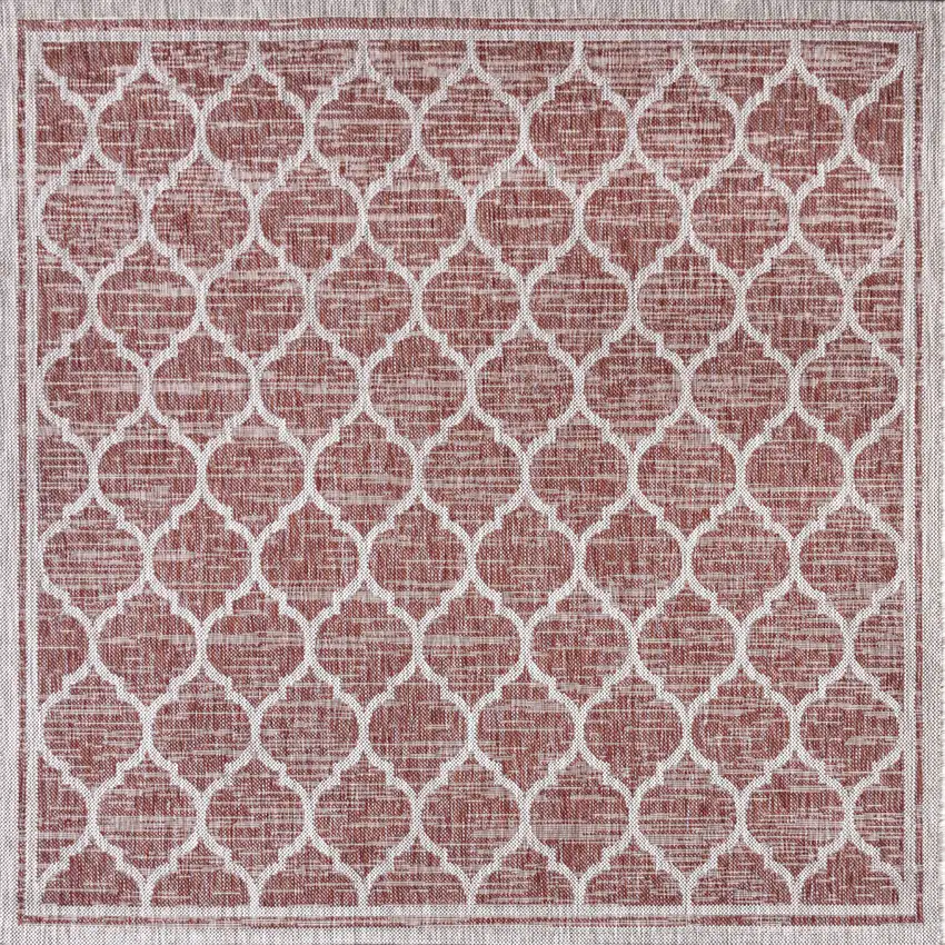 9' Red And Beige Square Geometric Indoor Outdoor Area Rug Photo 1
