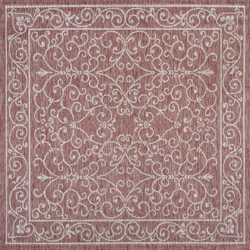 4' Red And Beige Square Medallion Indoor Outdoor Area Rug Photo 1