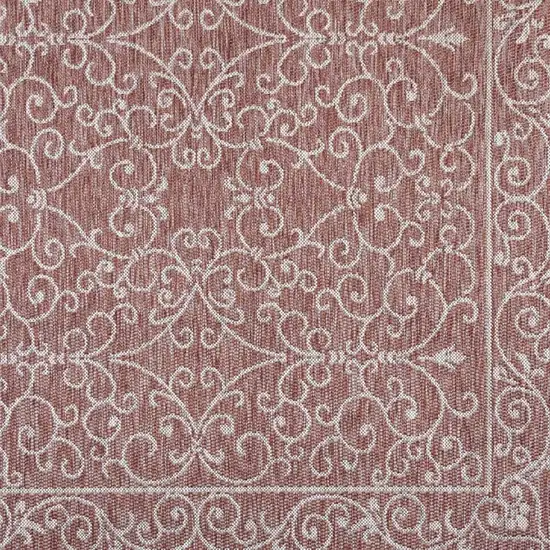 4' Red And Beige Square Medallion Indoor Outdoor Area Rug Photo 2