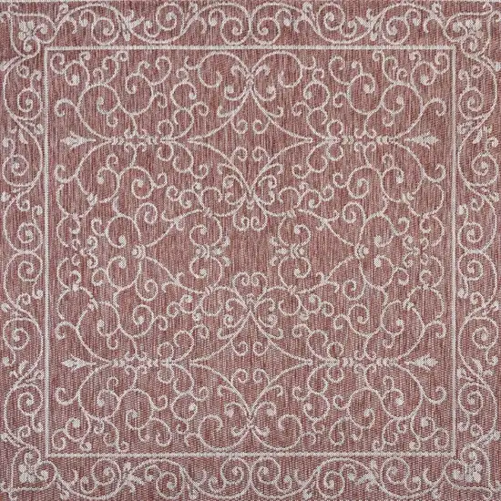 4' Red And Beige Square Medallion Indoor Outdoor Area Rug Photo 3