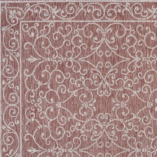 6' Red And Beige Square Medallion Indoor Outdoor Area Rug Photo 2