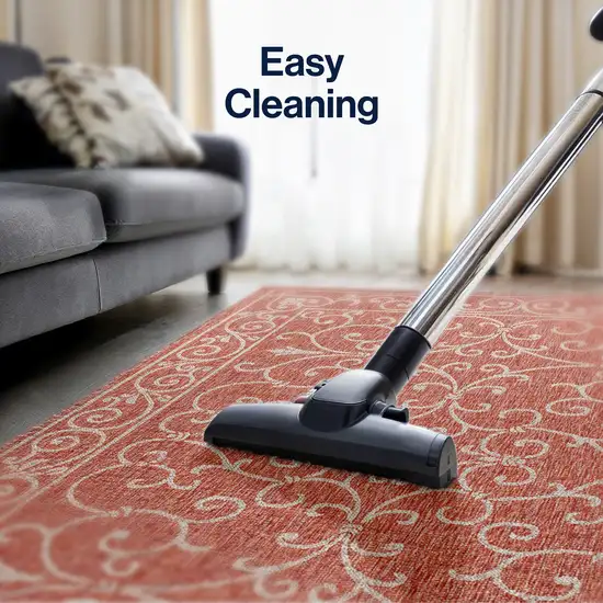 6' Red And Beige Square Medallion Indoor Outdoor Area Rug Photo 5