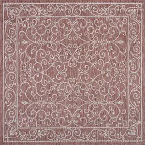 Photo of 6' Red And Beige Square Medallion Indoor Outdoor Area Rug
