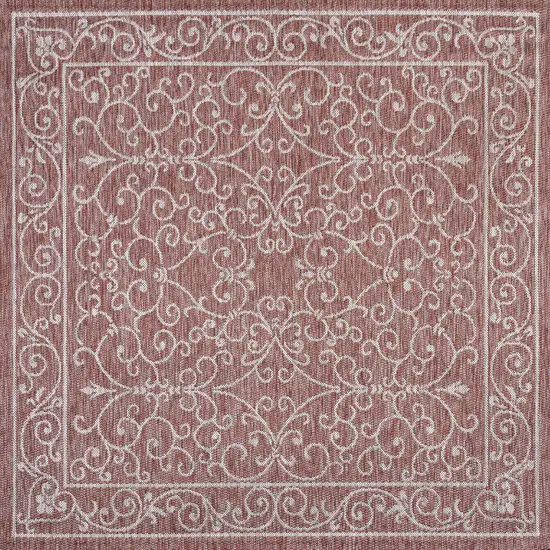 8' Red And Beige Square Medallion Indoor Outdoor Area Rug Photo 1