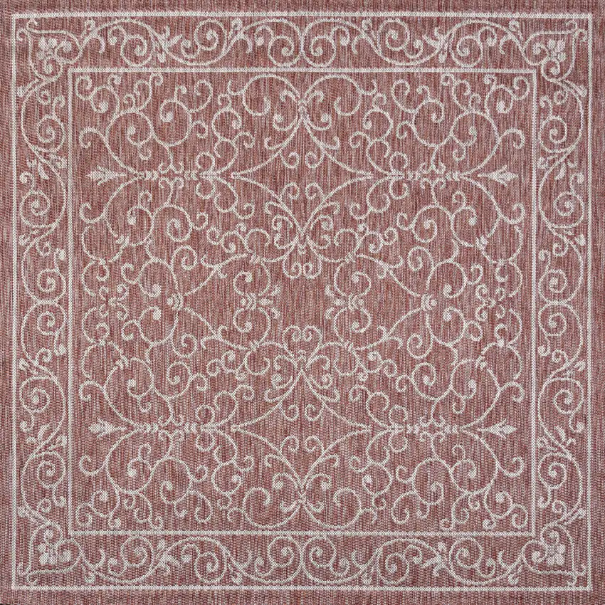8' Red And Beige Square Medallion Indoor Outdoor Area Rug Photo 3