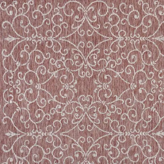 9' Red And Beige Square Medallion Indoor Outdoor Area Rug Photo 2