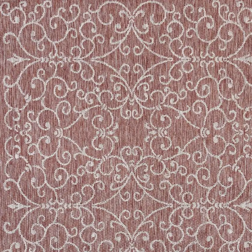 9' Red And Beige Square Medallion Indoor Outdoor Area Rug Photo 2