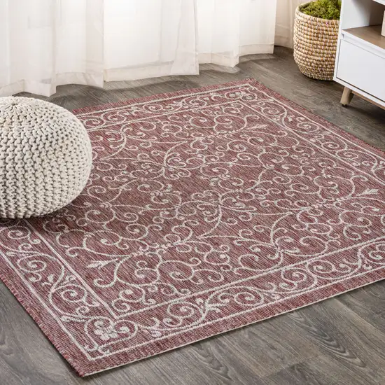 9' Red And Beige Square Medallion Indoor Outdoor Area Rug Photo 4