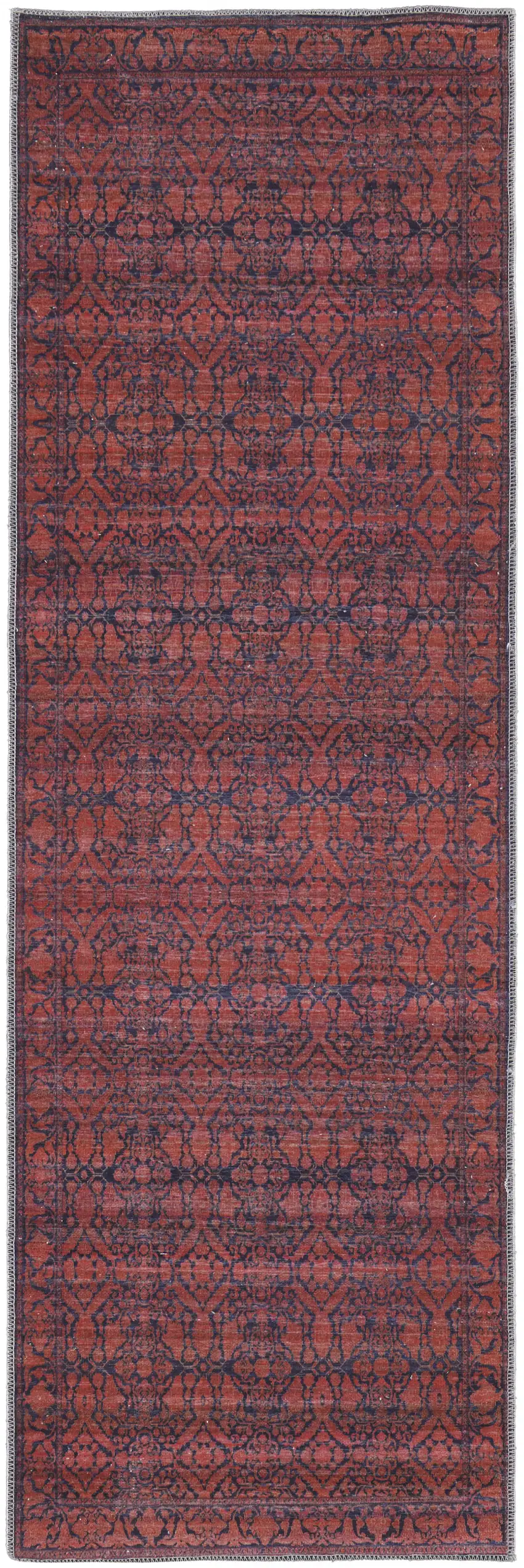 8' Red And Black Floral Power Loom Runner Rug Photo 5