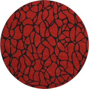 Photo of 8' Red And Black Geometric Washable Round Rug With UV Protection