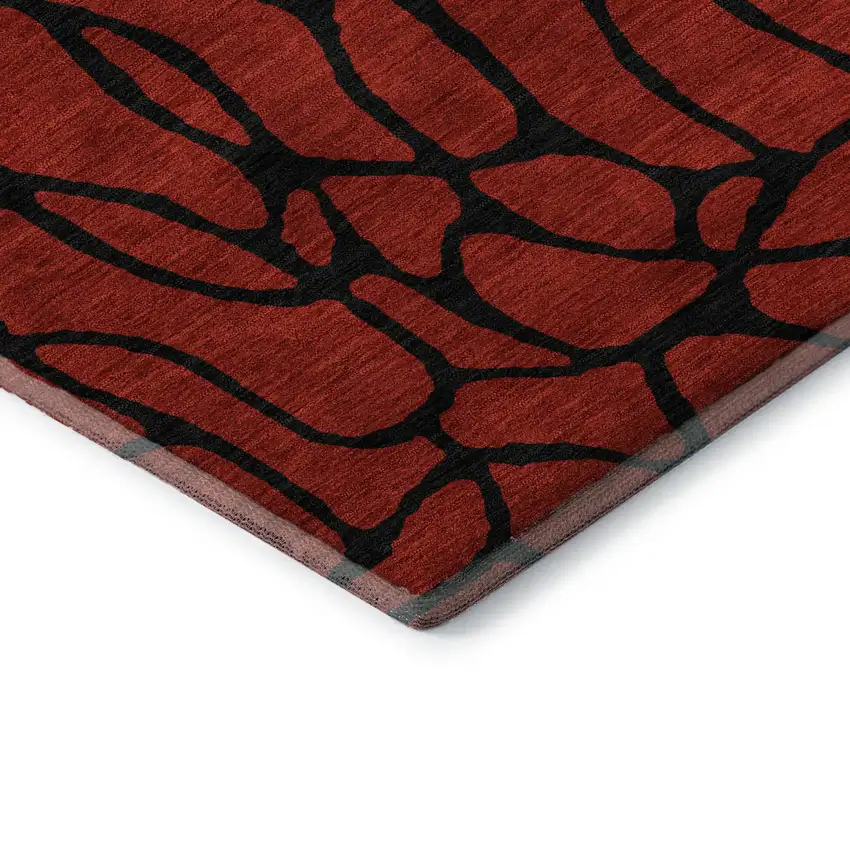 8' Red And Black Geometric Washable Round Rug With UV Protection Photo 6