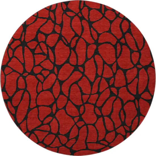 8' Red And Black Geometric Washable Round Rug With UV Protection Photo 3